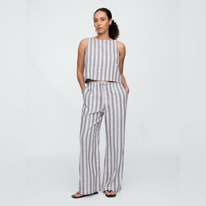 NWOT - GAP Mid Rise Linen-Blend Pull-On Wide-Leg Pants in Blue Stripe - Size XL